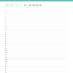 Monthly calendar, perpetual, list view, printable PDF