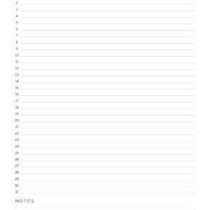 Monthly calendar, perpetual, list view, printable PDF