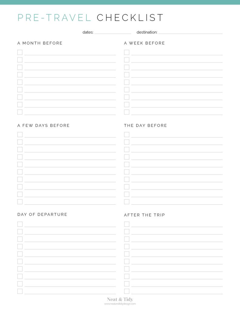 Pre-Travel Checklist - Neat and Tidy Design