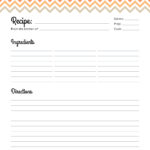 Colourful Chevron recipe card, printable pdf - lined version