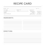 Printable black and white unlined recipe card with detailed information, rating, instructions and ingredients