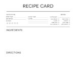Printable black and white unlined recipe card with detailed information, rating, instructions and ingredients