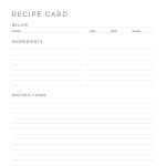 Printable pdf recipe card, low ink version, minimal design