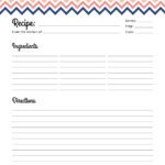 Chevron recipe card, printable pdf - lined version