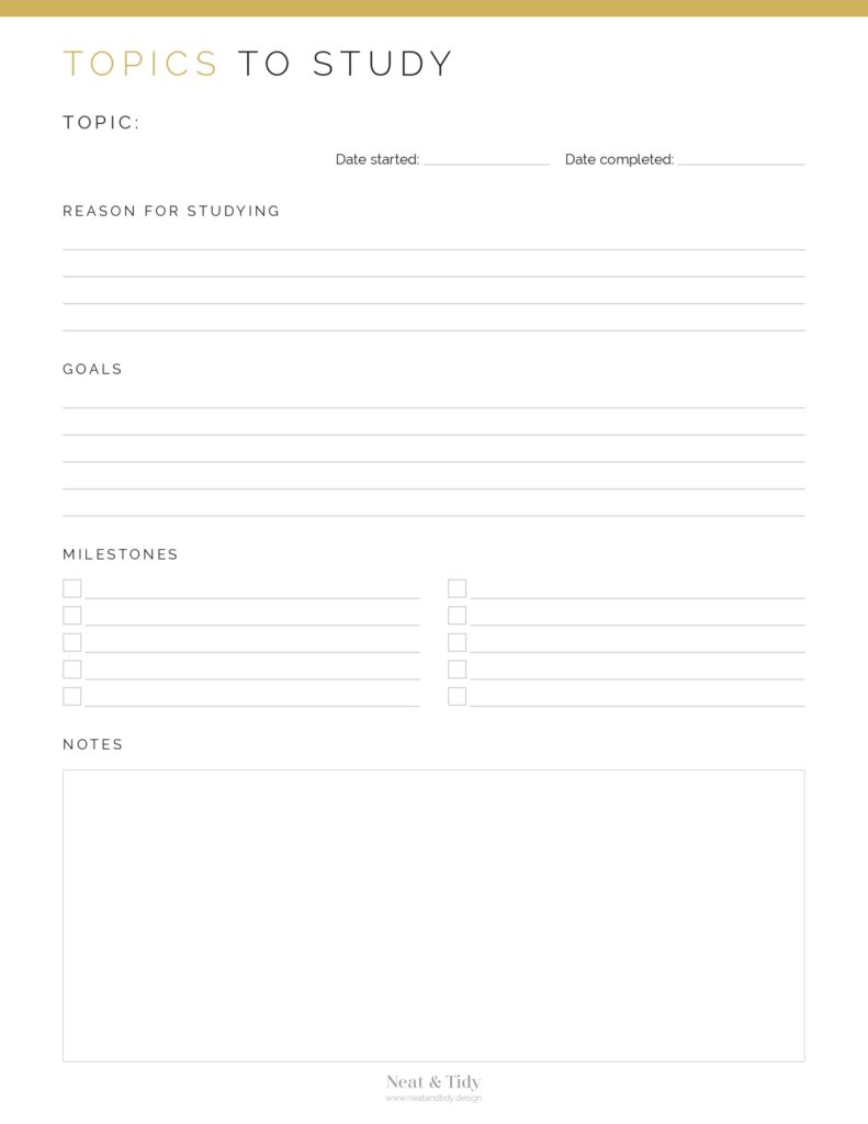 Topics to Study - Neat and Tidy Design