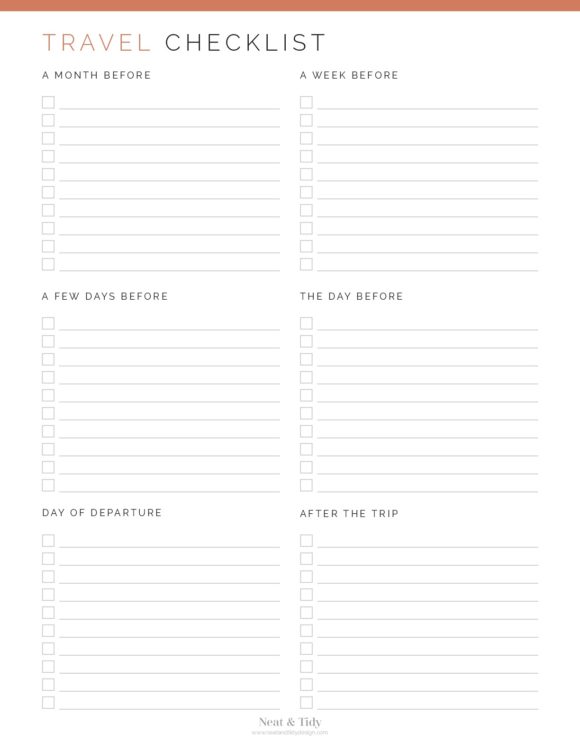 Custom Travel Checklist Template