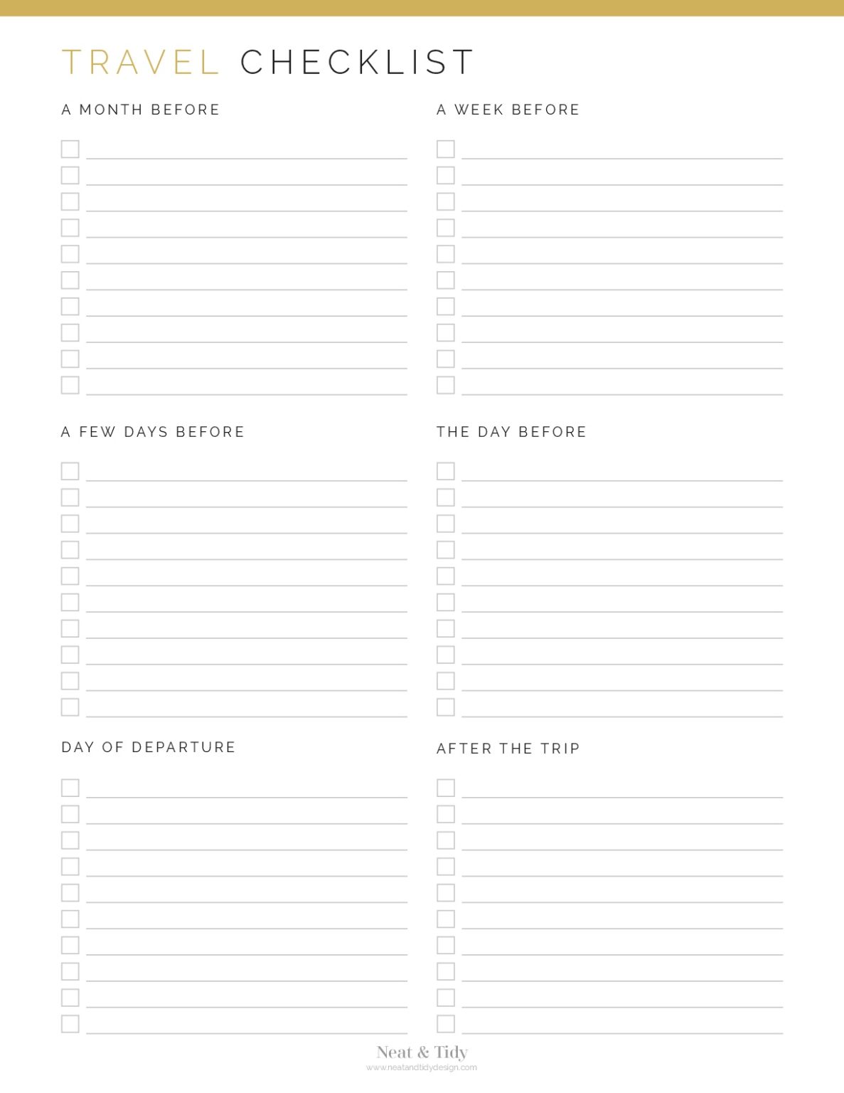 Travel Checklist - Neat and Tidy Design