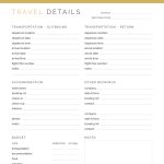 Travel Details printable travel planner details pdf, comes in 3 colours