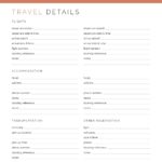 Travel details vacation planner, printable PDF