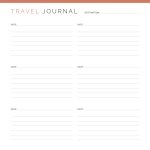 printable and fillable pdf travel journal in 5 different layouts, lined and unlined versions, in three colours