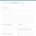 printable and fillable pdf travel journal in 5 different layouts, lined and unlined versions, in three colours