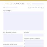 printable and fillable pdf travel journal in 5 different layouts, lined and unlined versions, in three colours