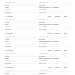 Moving Planner - Utilities and Services List