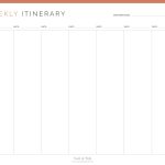 printable weekly travel itinerary pdf, in three colours and 4 different versions