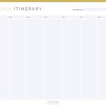 printable weekly travel itinerary pdf, in three colours and 4 different versions