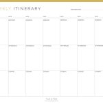 printable weekly travel itinerary pdf, in three colours and 4 different versions