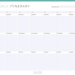 printable weekly travel itinerary pdf, in three colours and 4 different versions