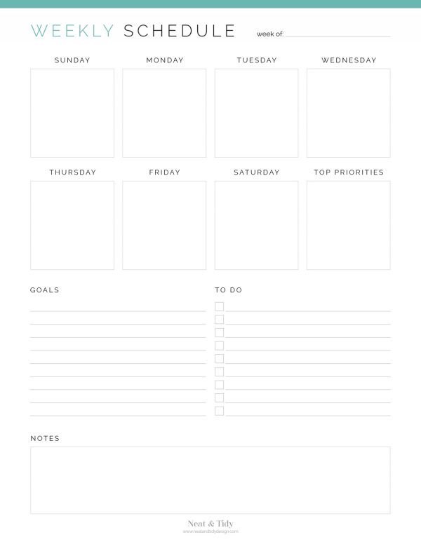 printable weekly schedule with monday and sunday start