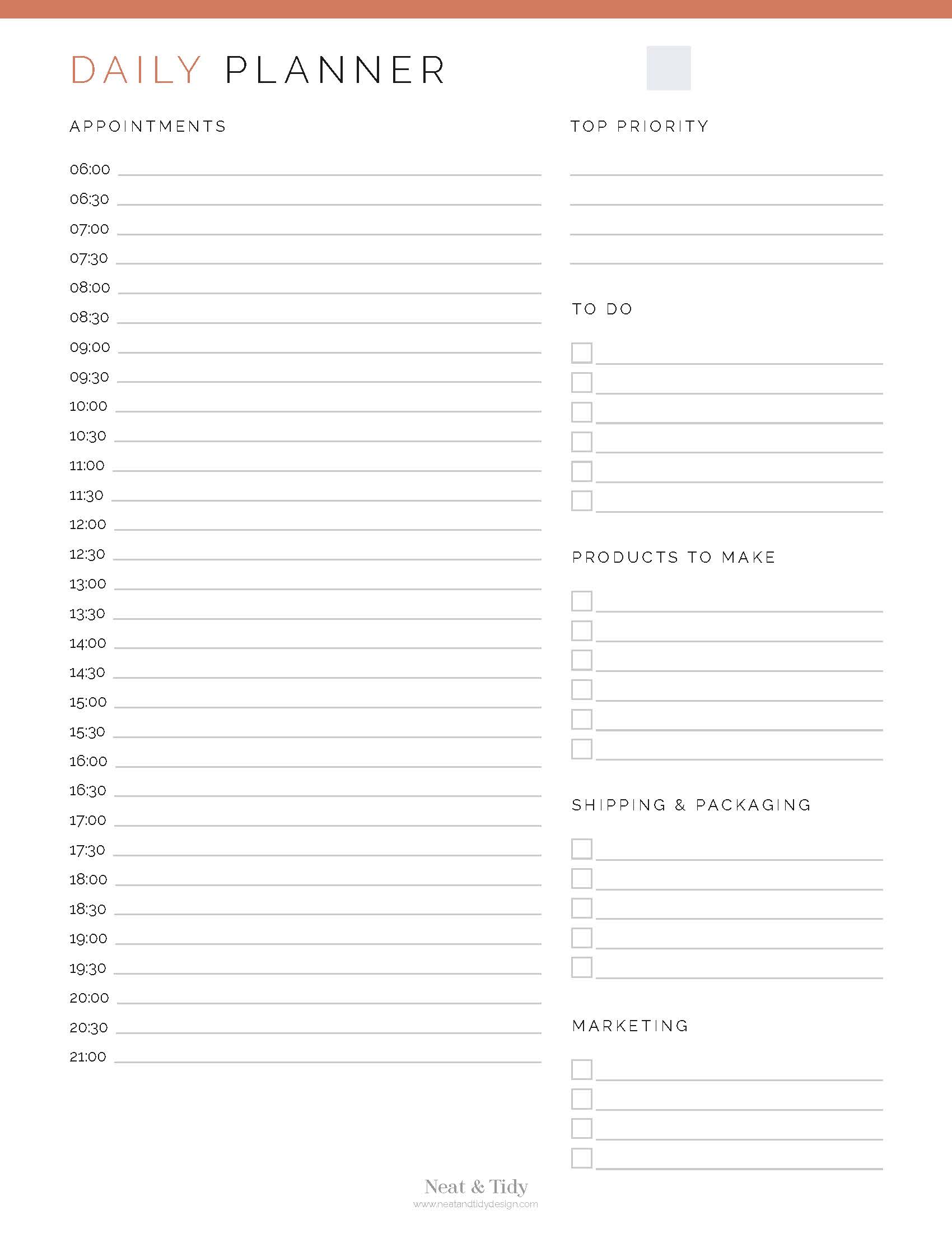 Daily Business Planner - Neat And Tidy Design