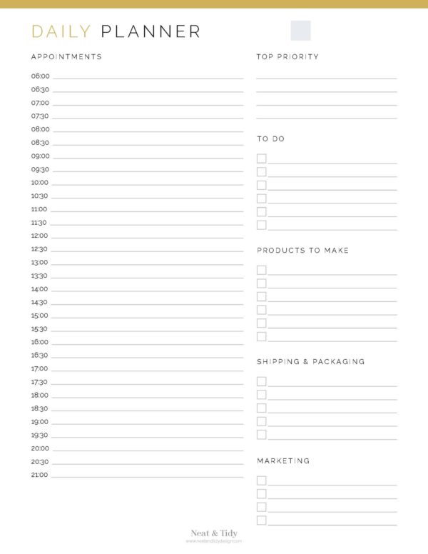 Daily Business Planner Neat And Tidy Design