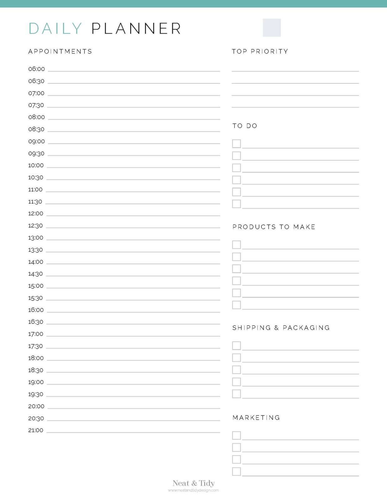 Daily Business Planner - Neat and Tidy Design