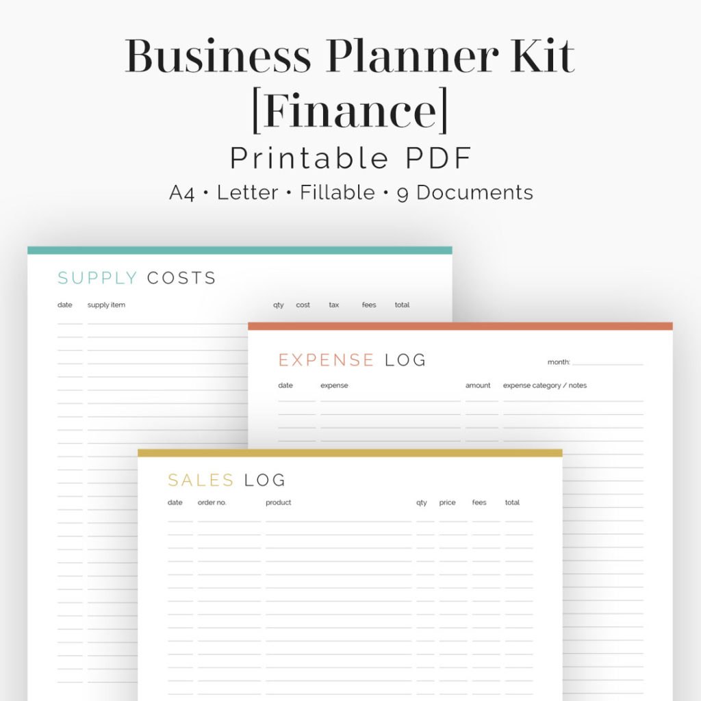 Business Finance Planner kit with 9 PDF documents