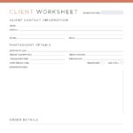 Photography Client Worksheet printable PDF