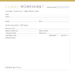 Gold Photography Client Worksheet printable PDF