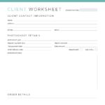 Photography Client Worksheet printable PDF - Photography Business Printable