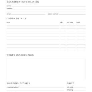 Custom Order Form - Neat and Tidy Design