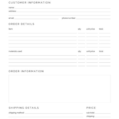 Custom Order Form - Neat and Tidy Design