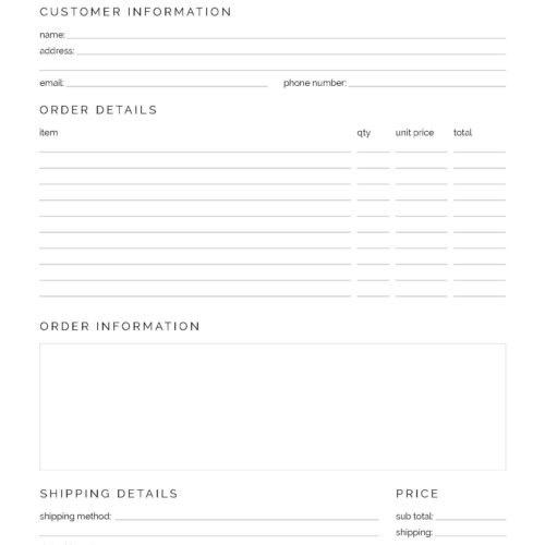 Custom Order Request Form Sample Custom Order Form - Neat and Tidy Design