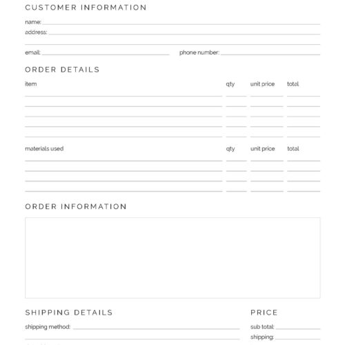 Custom Order Form - Neat and Tidy Design