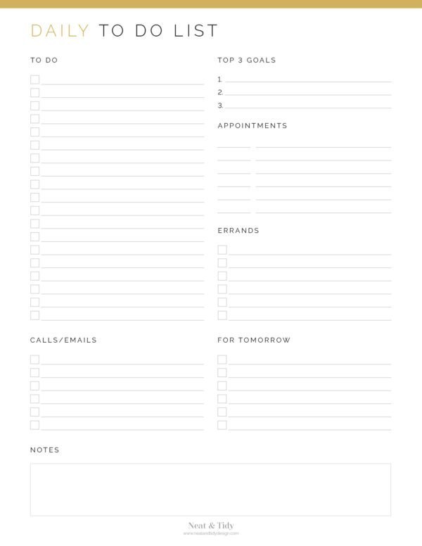 Printable Daily To Do List in Gold