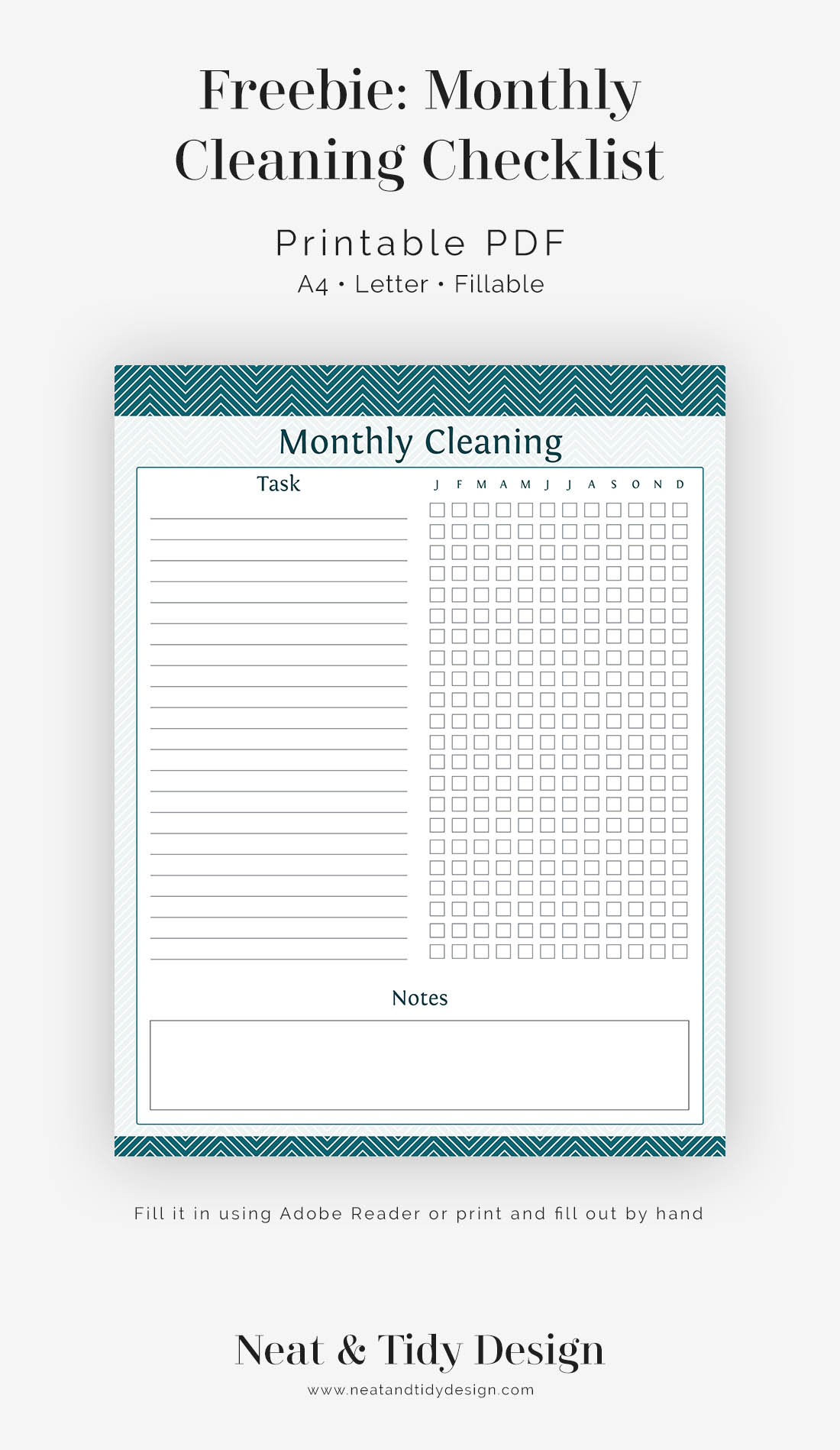Free printable Monthly Cleaning Checklist Neat and Tidy Design