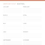 Important Dates Printable PDF - Planner Printable