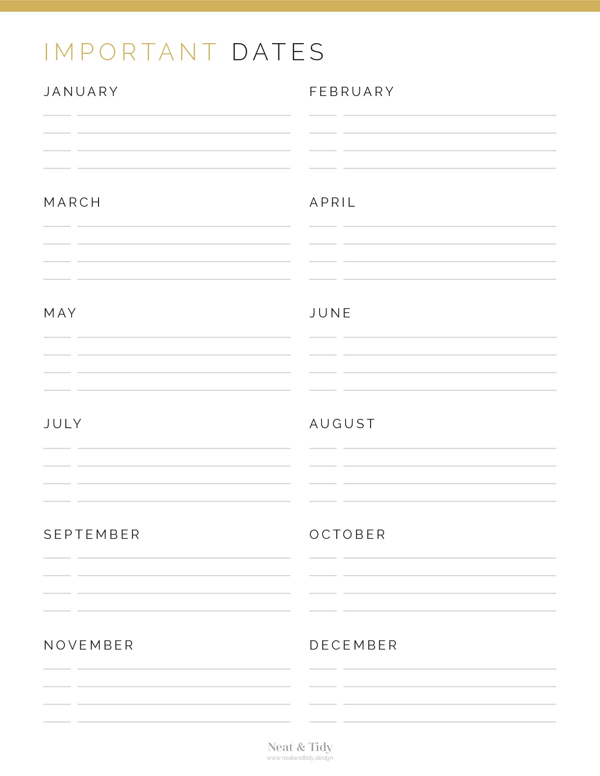 Important Dates Neat And Tidy Design