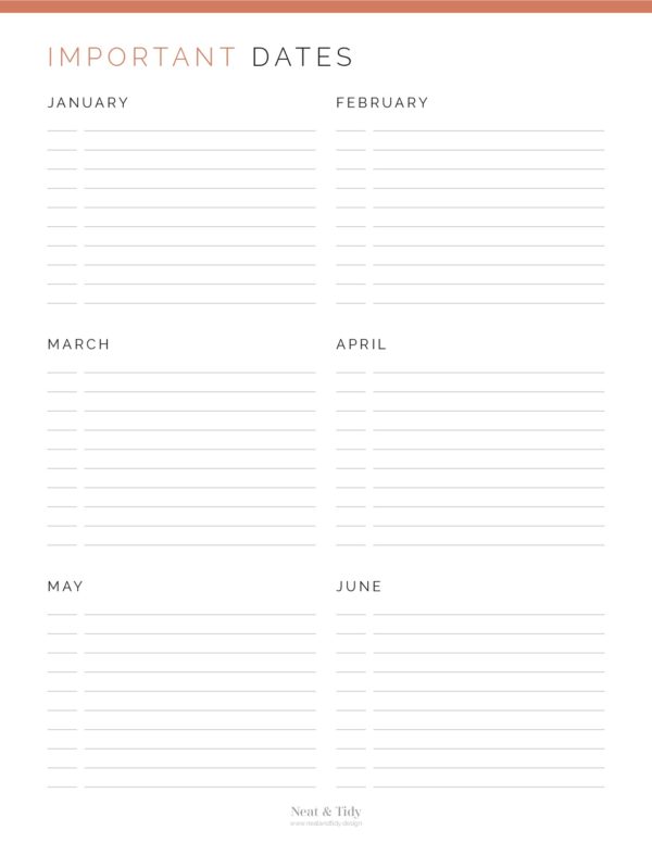 Important Dates Neat and Tidy Design