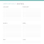 Important Dates Printable PDF - Planner Printable