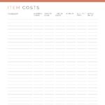 Item cost worksheet – Business planner printable PDF