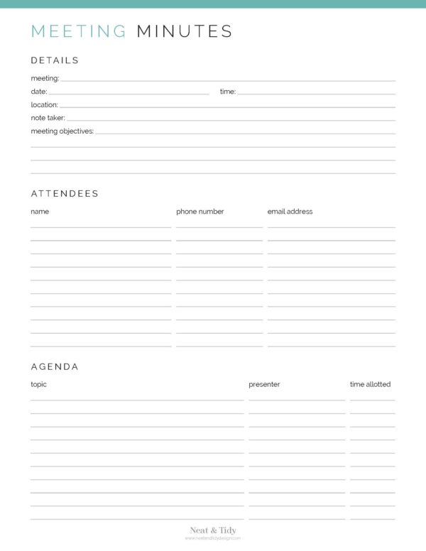 Meeting minutes printable pdf