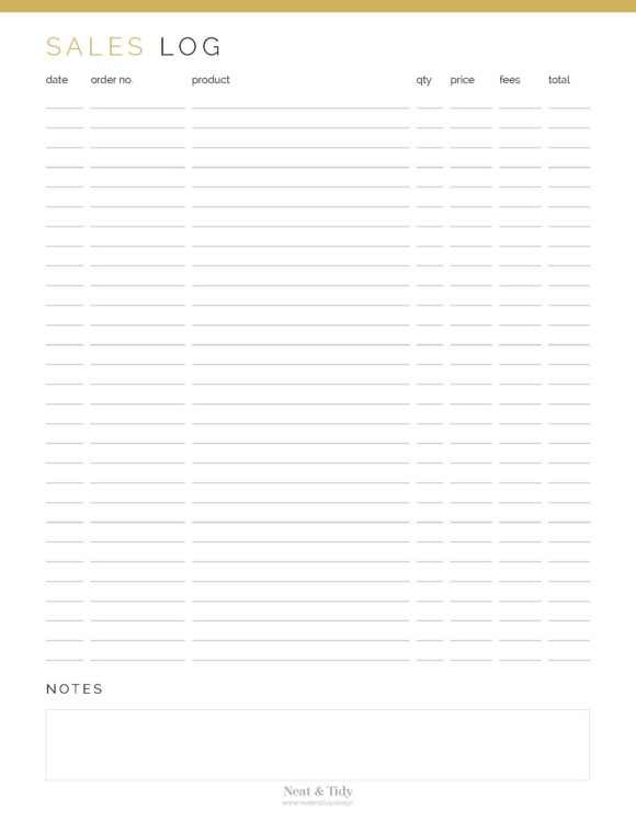 Sales log - Neat and Tidy Design