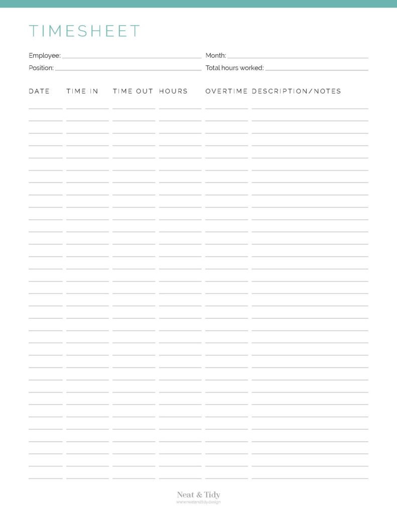 Timesheets - Neat and Tidy Design