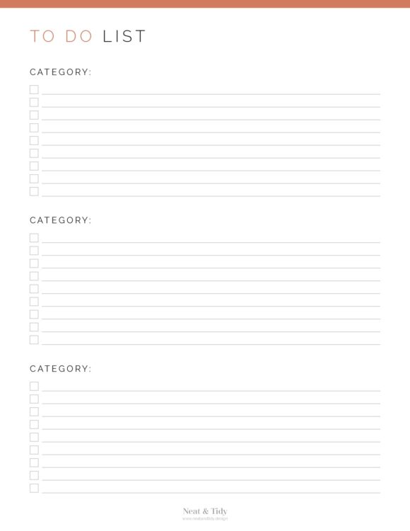 To Do List with Categories - Neat and Tidy Design