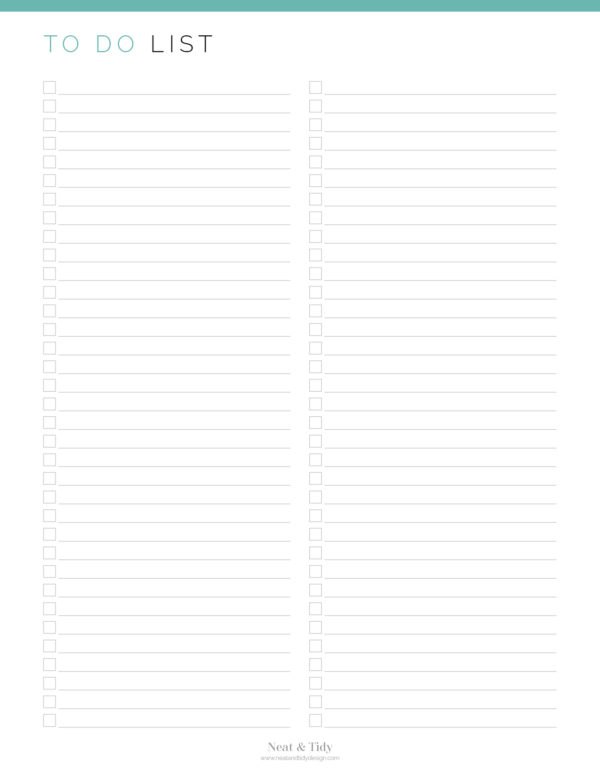 Printable Generic To do list with 2 column layout in teal