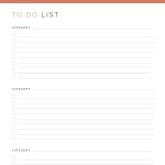 printable and fillable pdf to do list with categories, comes in 3 colours and 4 versions