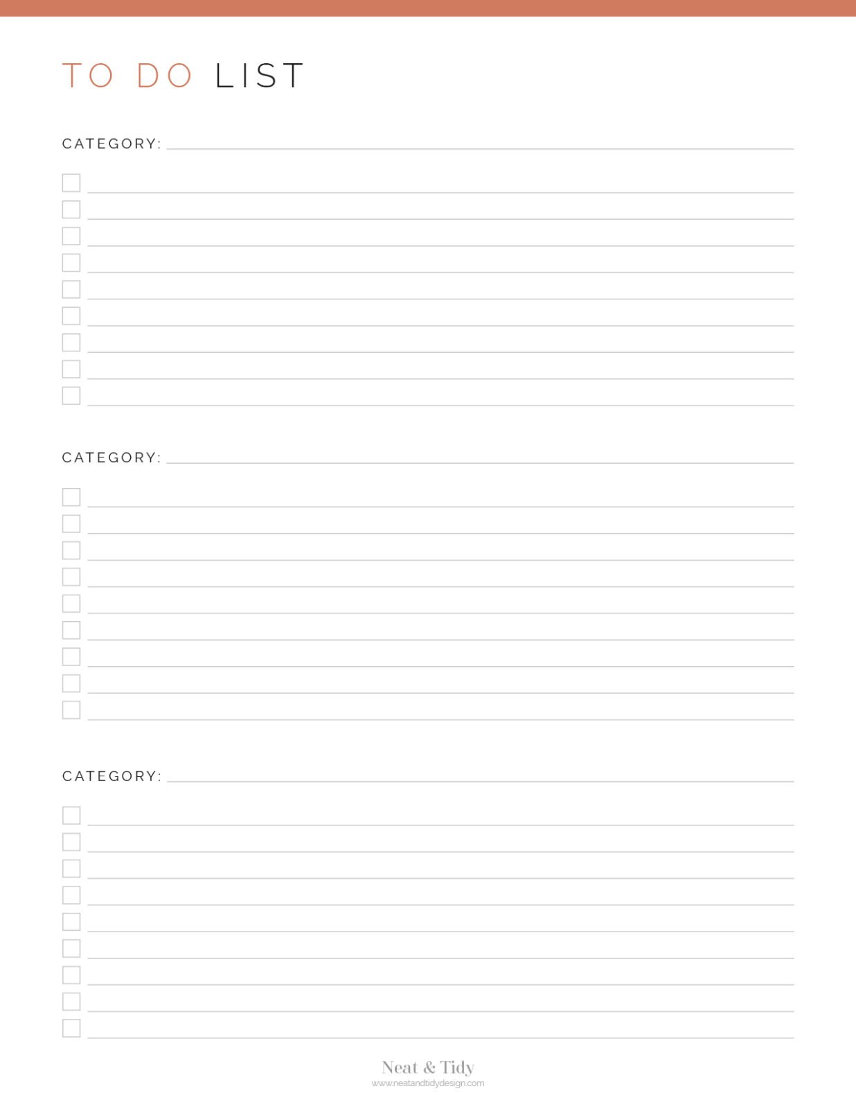 To Do List With Categories - Neat And Tidy Design