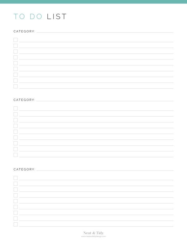 To Do List with Categories - Neat and Tidy Design