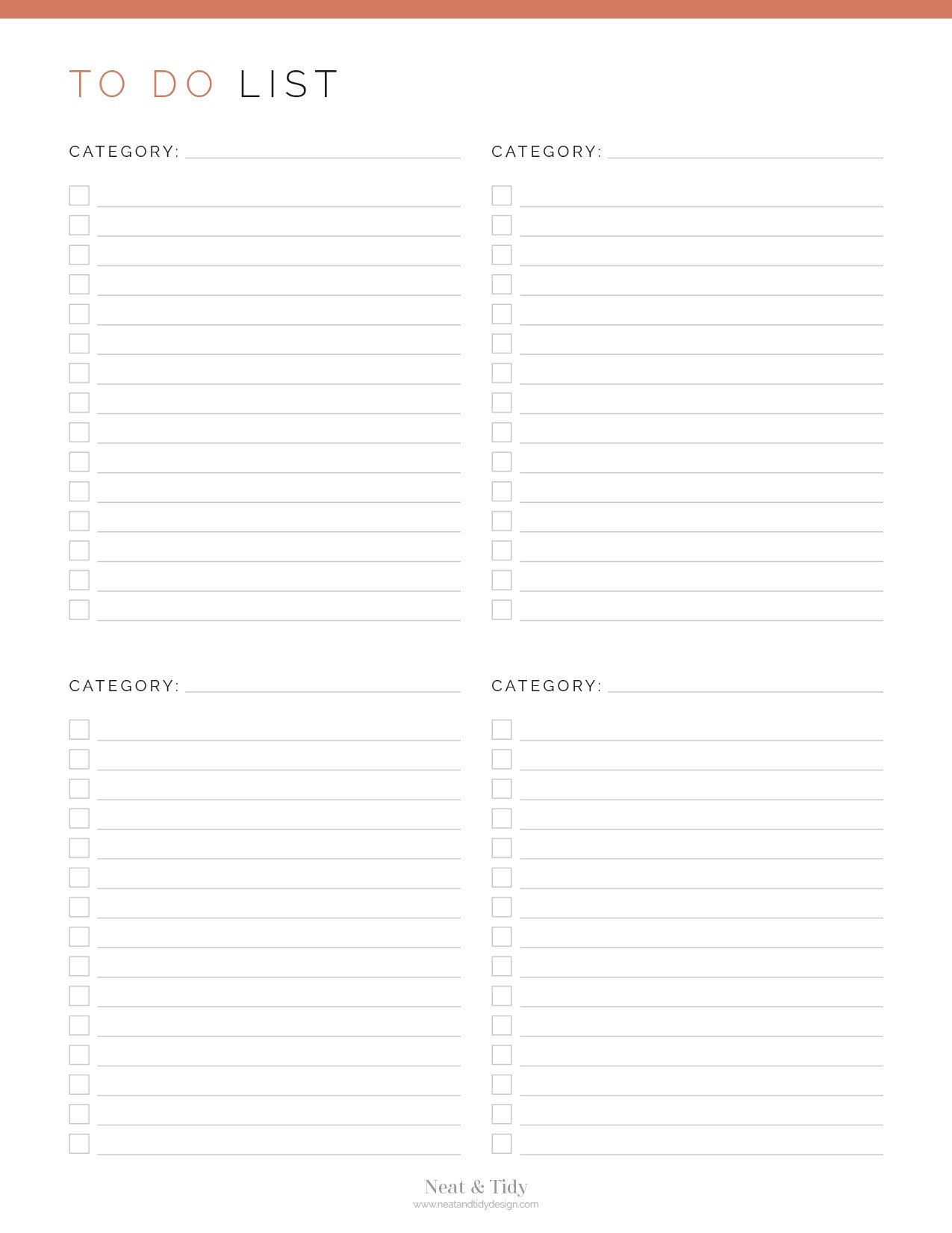 To Do List with Categories - Neat and Tidy Design