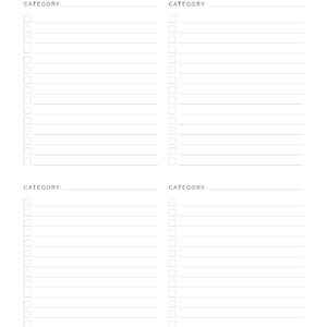 Printable To do list with 4 categories per page in teal